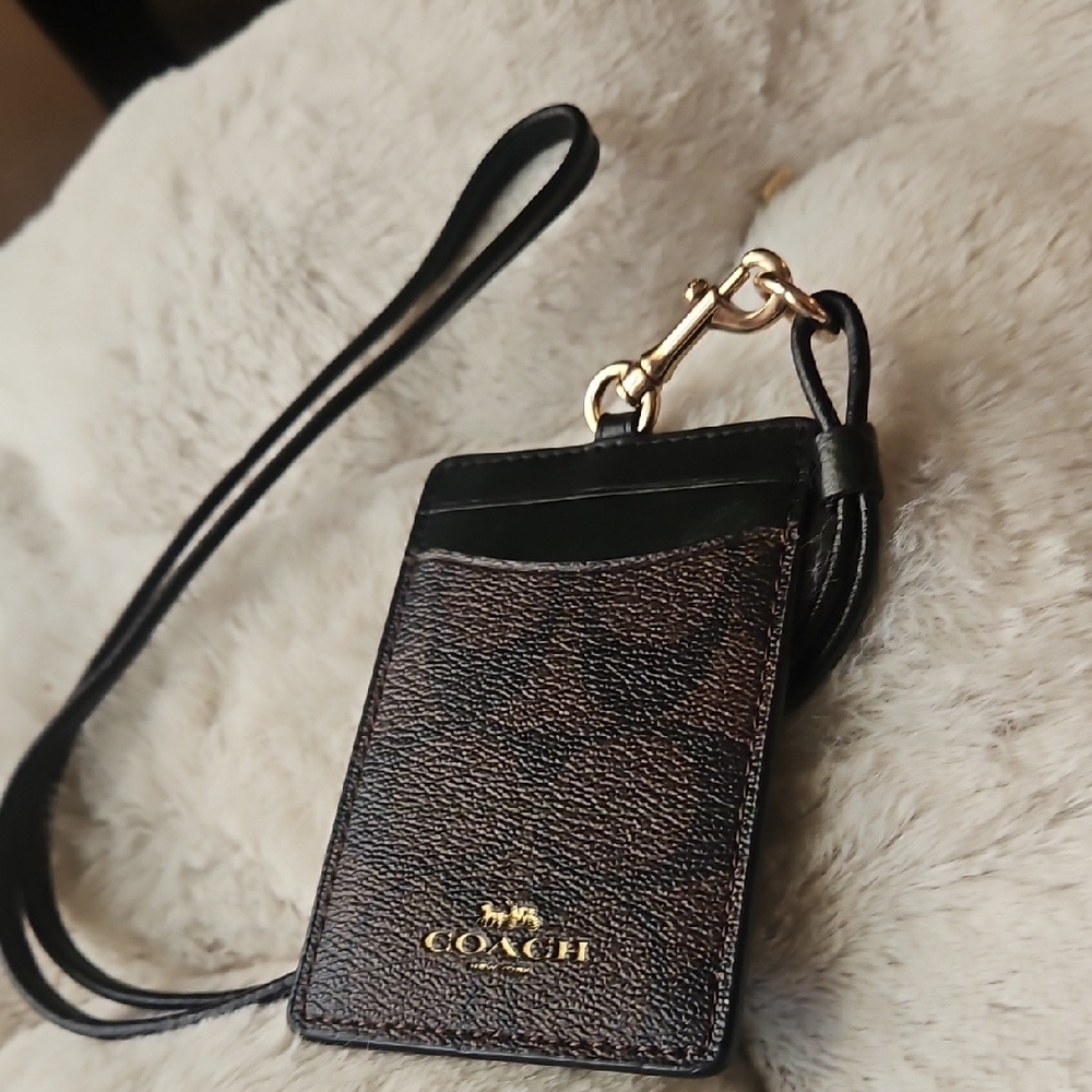 Coach Brown and Black Card Holder with Strap